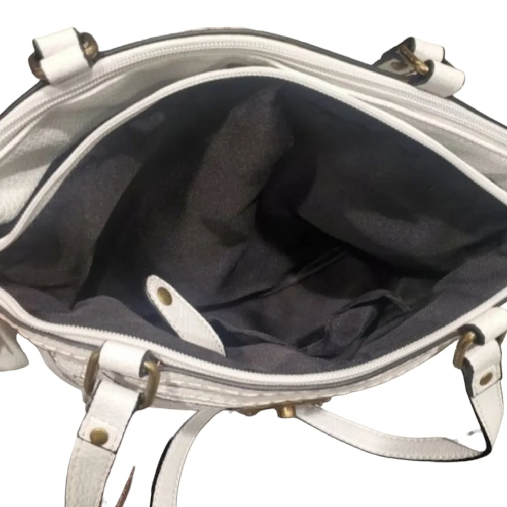 Born Concept Large Shoulder Tote Hobo Bag White Vegan Leather 3 Compartment - Picture 4 of 10